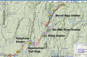 Quick reference map of shelters along the Appalachian Trail.